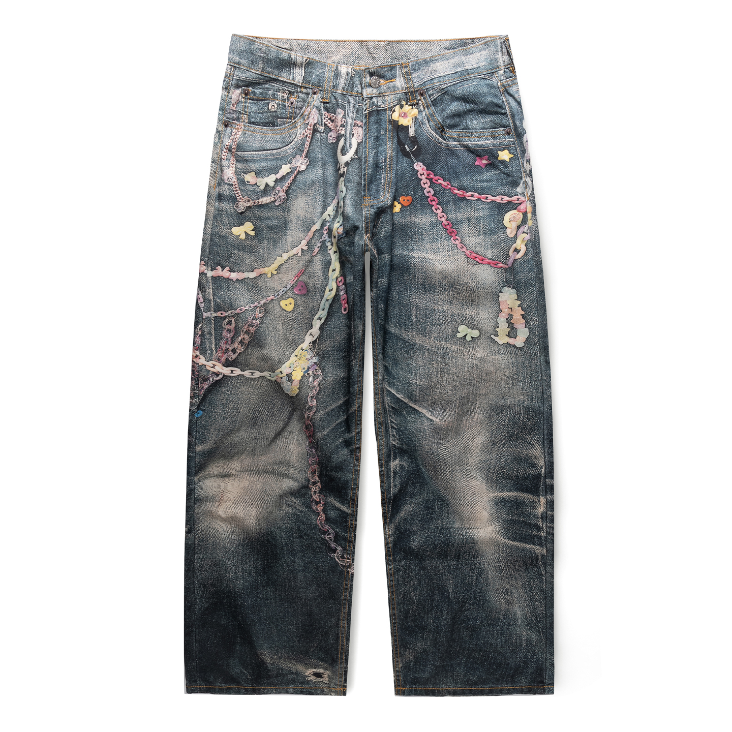 DESIGNSECRETS 25FW法国进口糖果铁链数码印花牛仔裤男士休闲裤子