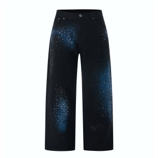 直筒宽松休闲裤 男美式 子 25FW满天星烫钻设计牛仔裤 DESIGNSECRETS