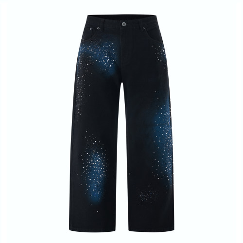 满天星烫钻设计牛仔裤男美式潮牌