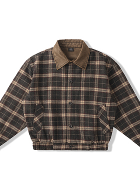 DESIGNSECRETS 25FW美式复古羊毛混纺格纹翻领夹克男款老钱风外套