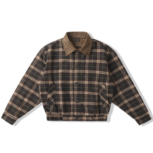 DESIGNSECRETS 25FW美式复古羊毛混纺格纹翻领夹克男款老钱风外套