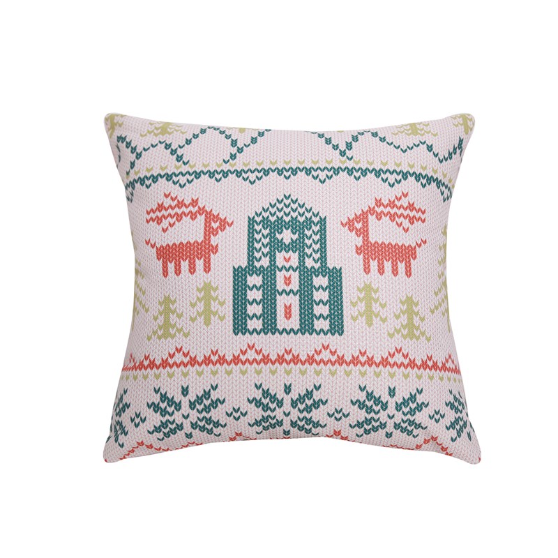 跨境ins名宿风卡通圣w诞节麋鹿字母印花抱枕沙发靠垫靠枕套