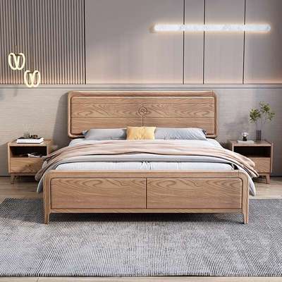 北欧现代实木床简约白蜡木1.5米经济型静音床板主卧室1.8米实木床