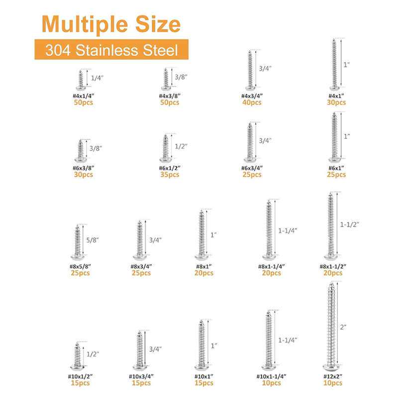 460pcs厂家直销跨境盒装螺丝304不锈钢十字圆头自攻螺丝套装