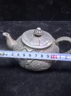 仿古做旧复古纯铜镀银茶壶 铜摆件工艺品文创市集套装收藏摆件