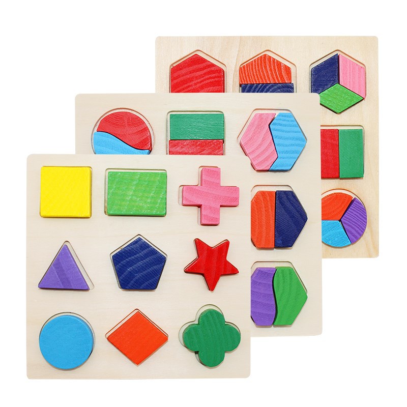 直销Montessori Wooden Geometric Shapes Puzzle RSorting Math