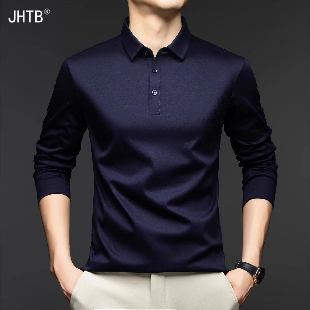 长袖T恤男士纯棉polo衫 2026春秋季丝光棉翻领商务休闲打底衫上衣