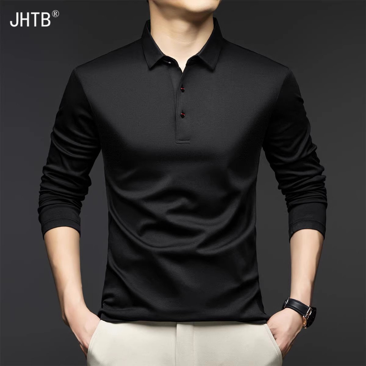 长袖T恤男莫代尔Polo衫 春秋季桑蚕丝商务休闲体恤翻领打底衫上衣