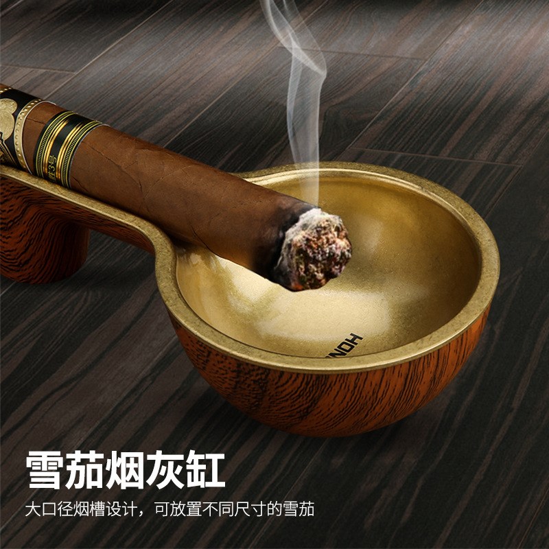 百诚创意个性复古木纹雪茄烟灰缸古铜欧式美式办公摆件礼品