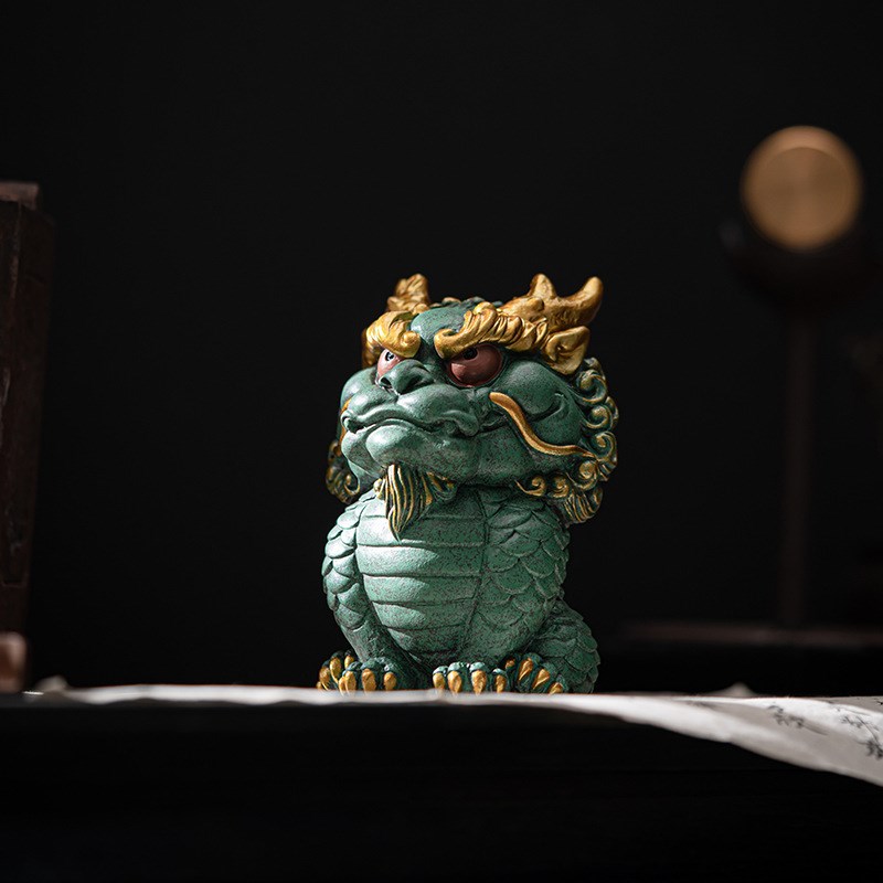 青砂石二哈神兽创意摆件中式家居客厅桌面茶宠茶玩鱼缸造景装饰品