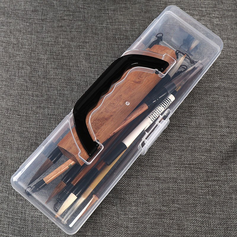 30厘米透明手提长方形塑料学生毛笔书法水粉笔画笔桌面首饰收纳盒