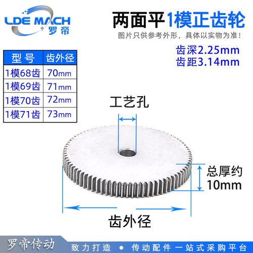 正齿轮1模68齿/69齿/70齿/71齿1M68/69T/70T/71T两面平无台直齿轮