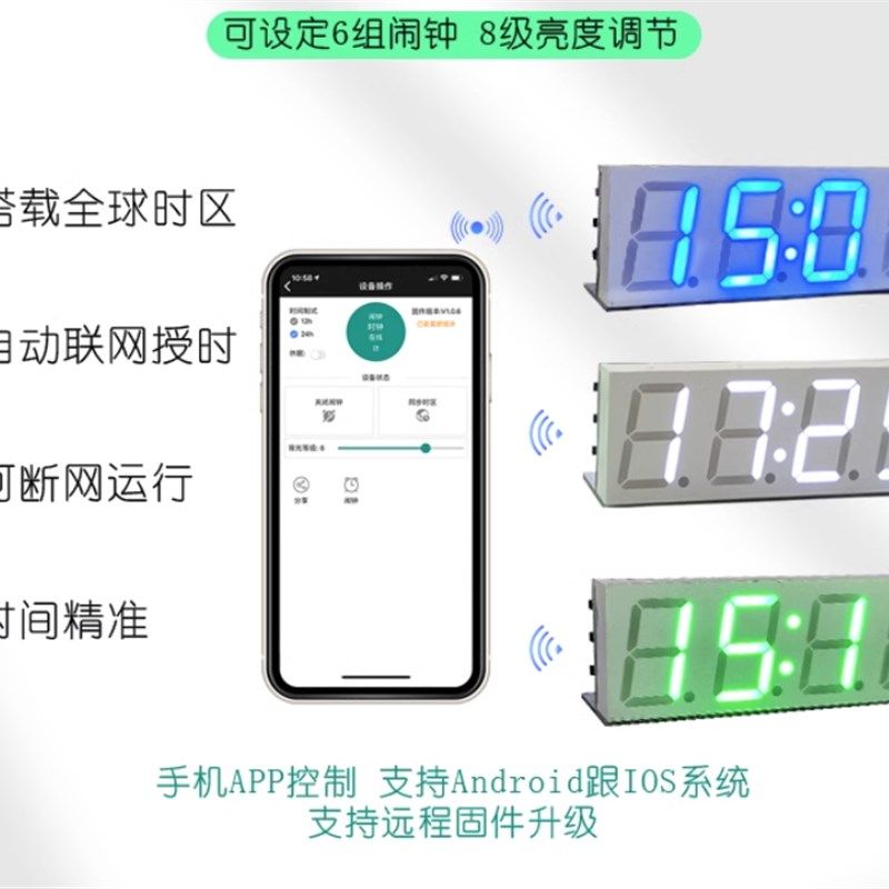 wifi授时时钟模块 自动日时钟数码管 无线网络授时DIY电子钟机芯