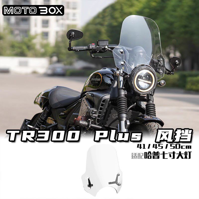 豪爵TR300改装PLUS版透明哈普大灯专用猪头罩前挡风加高风挡配件
