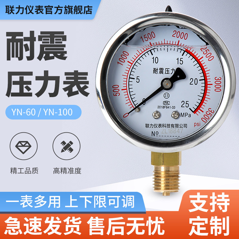 耐震压力表YN60立式液压表油压表水压表充油抗震表2分负压真空表
