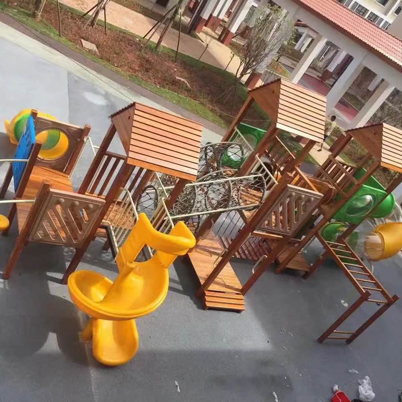 室外景区木制攀爬架钻网组合大型小区滑梯儿童户外组合游乐设备