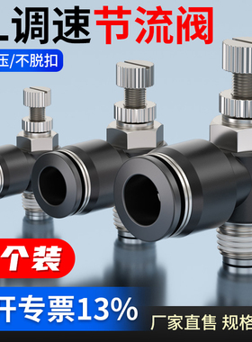 气动节流阀气缸快速接头可调调速接头SL4/6/8/10-M5/01/02/03快插