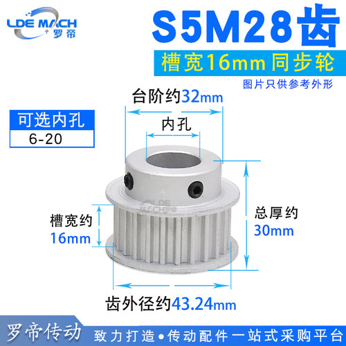 S5M精加工同步轮S5M28齿S5M28T BF小台阶凸台阶同步皮带轮 槽宽16