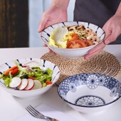 沙拉碗泡面碗斗笠碗拉面汤碗大碗家用大号陶瓷高脚餐具