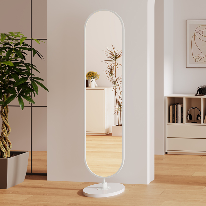 奶油风全身镜椭圆形落地镜小户型窄边穿衣镜玄关衣帽间试衣镜