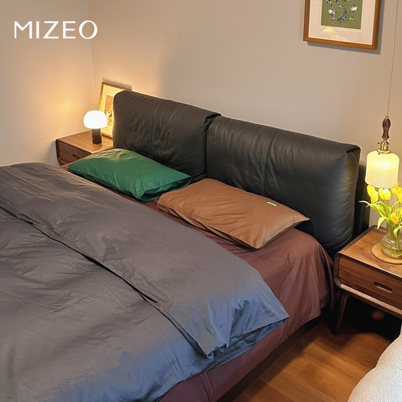 MIZEO米卓中古实木意式极简真皮复古悬浮主卧大床双人床1.5M1.8米