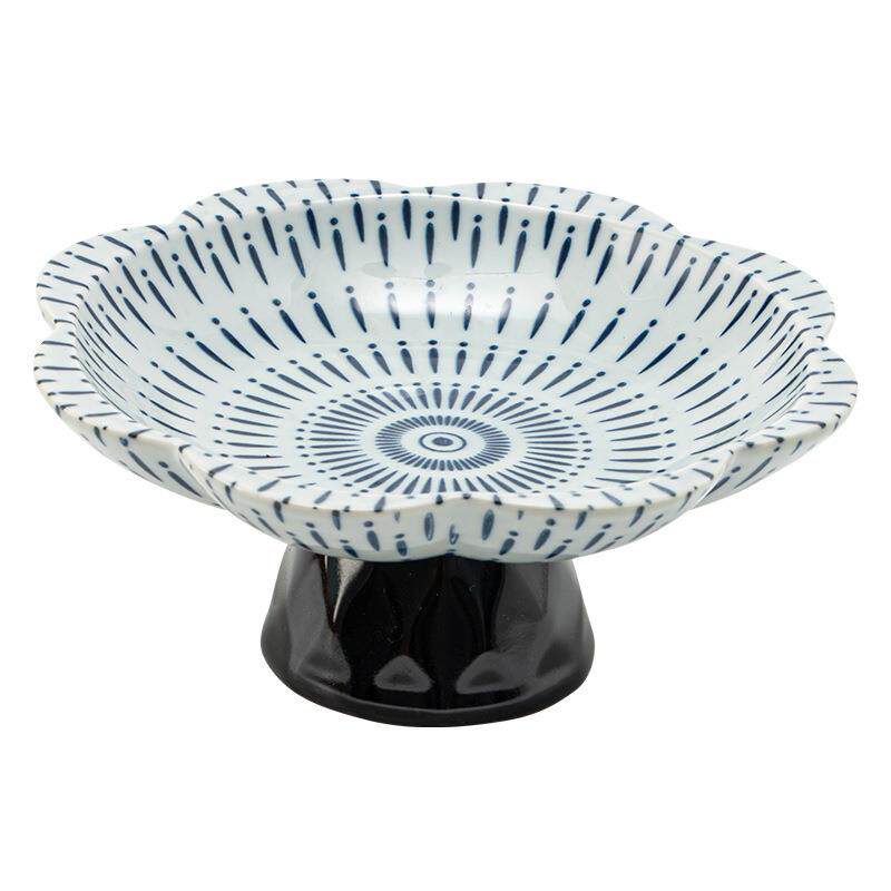 陶瓷高脚青花莲台果盘水果盘中式茶点盘点心盘糕点盘托盘茶几摆盘