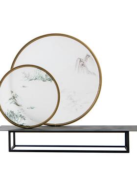 新中式金属亚克力山景摆件客栈酒店样板间售楼处书房玄关软装饰品