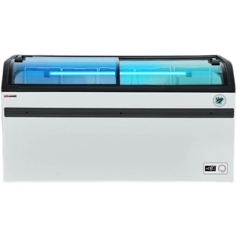 卧式冷藏商用大容量弧形透明玻璃雪糕柜超市组合冷冻展示柜岛柜