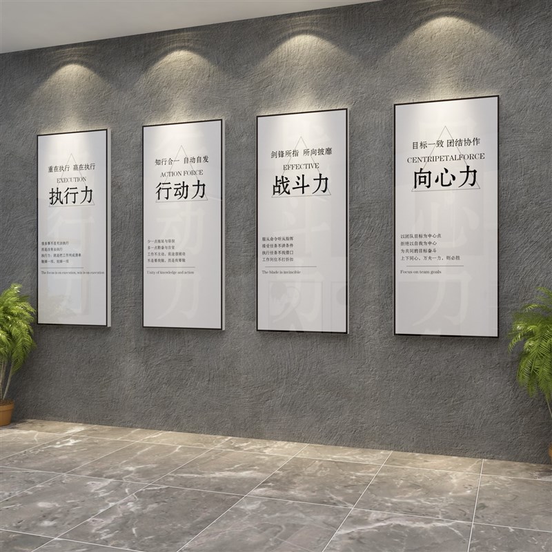 新款企业文化墙办公室墙面装饰团队激励志标语贴纸销售公司背景挂