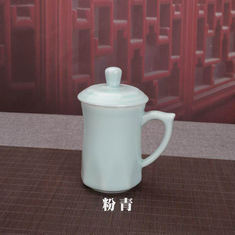 精品青瓷八角菱茶杯简约家用泡茶杯子陶瓷带盖喝水杯定制办公杯