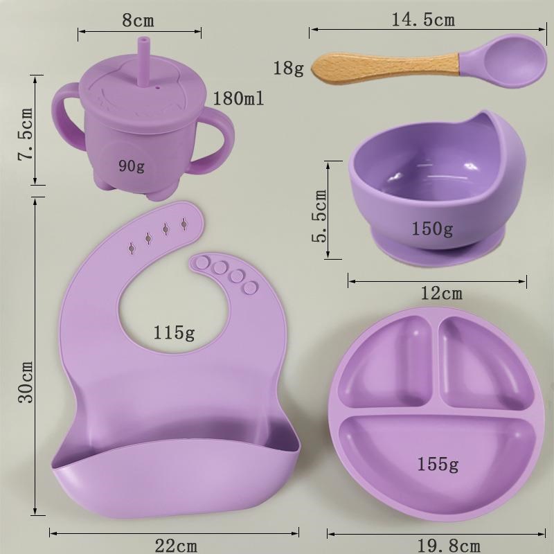 儿童硅胶餐具6件套宝宝硅胶分隔餐盘辅食碗勺叉学饮杯母婴餐具套