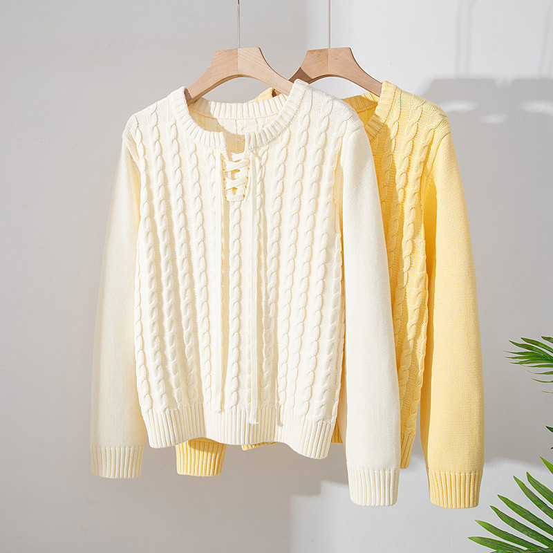 重工扭花设计100%纯棉针织衫女