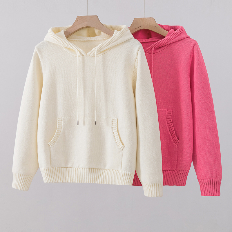 100%纯棉连帽针织衫女毛衣外套