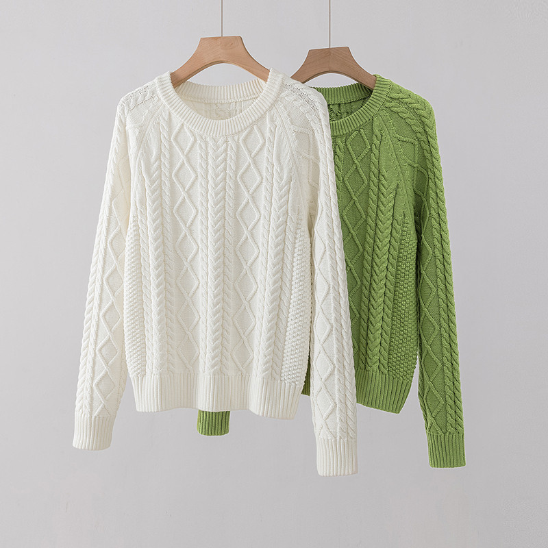 喜棉格100%纯棉绞花圆领时髦毛衣女宽松针织衫打底衫套头全棉上衣,女装/女士精品,毛针织衫,淘宝优惠券,粉丝福利购,淘宝优惠卷