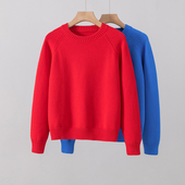 不起球粗线精纺棉线圆领针织衫 宽松厚款 女士上衣秋冬季 毛衣打底衫