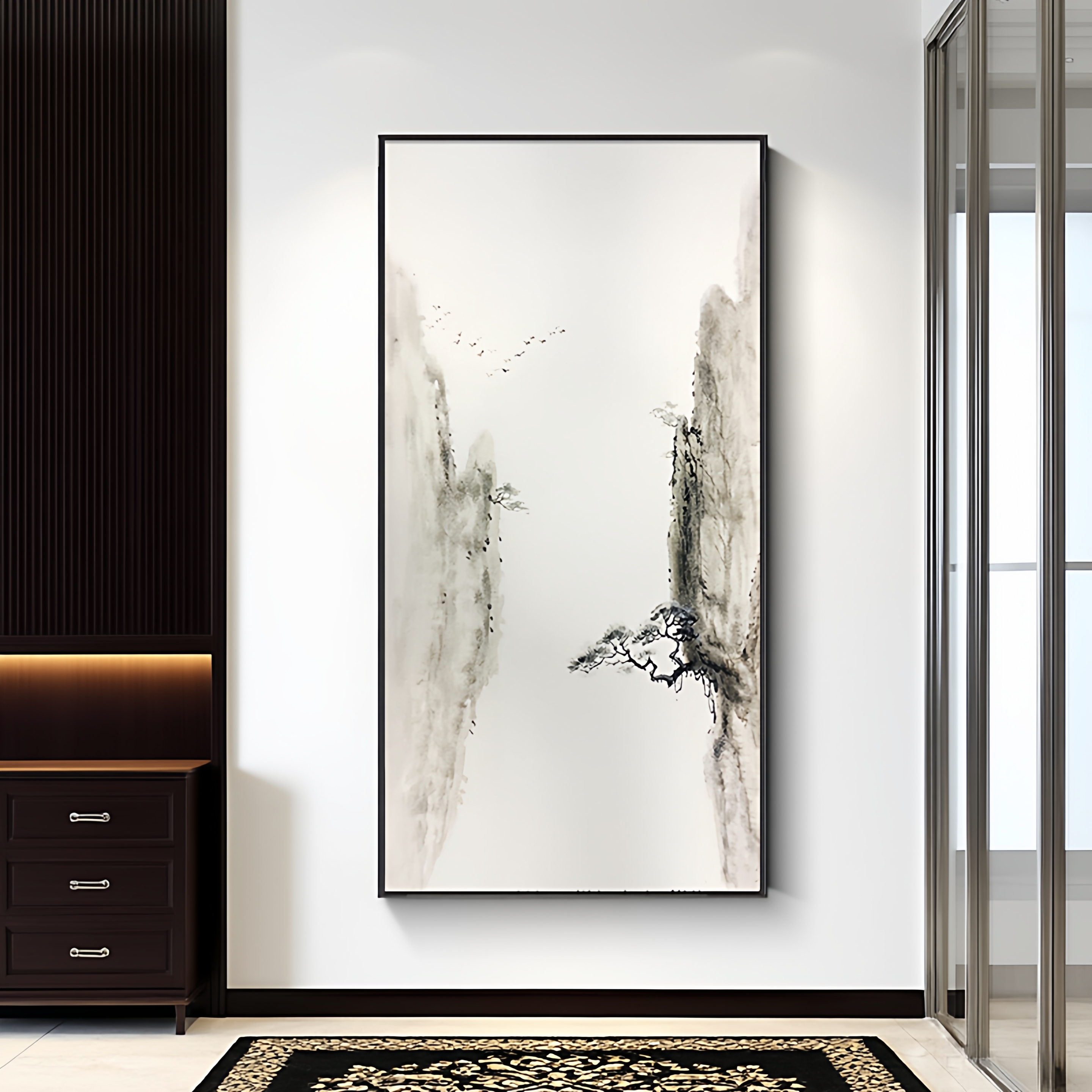 新中式入户玄关装饰画客厅背景墙壁画书房茶室过道挂画禅意水墨画图片