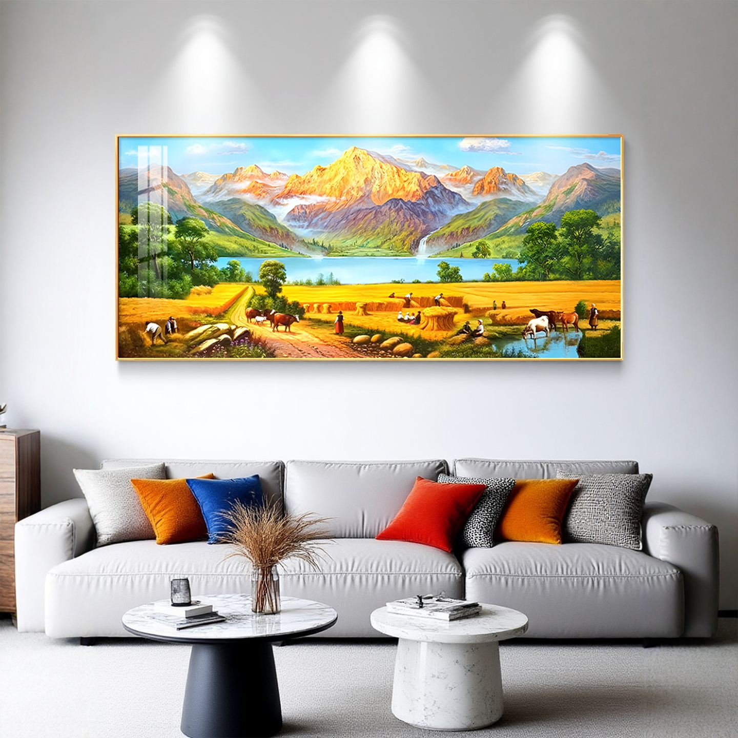 梵高丰收手绘油画客厅装饰画聚宝盆山水画沙发背景挂画高级感壁画图片