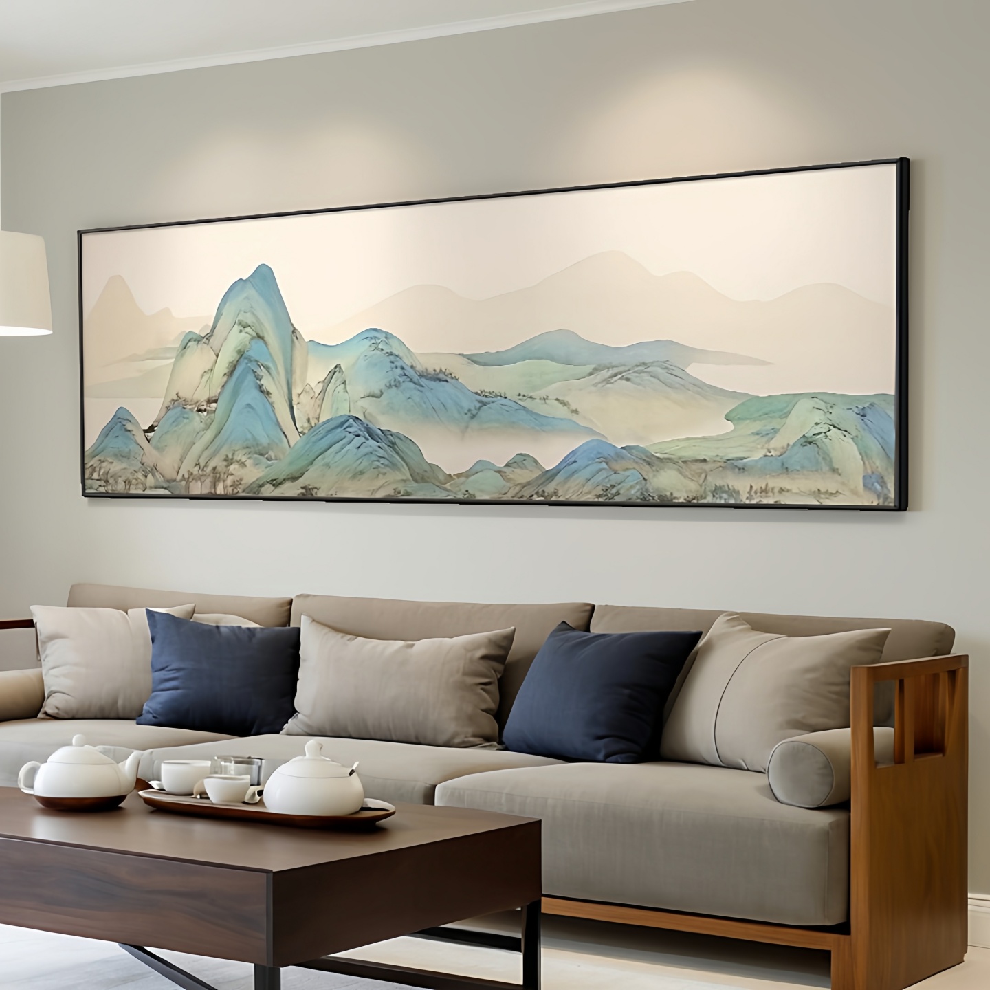 2025年新款千里江山图客厅装饰画挂画沙发背景画适合大白墙的壁画图片