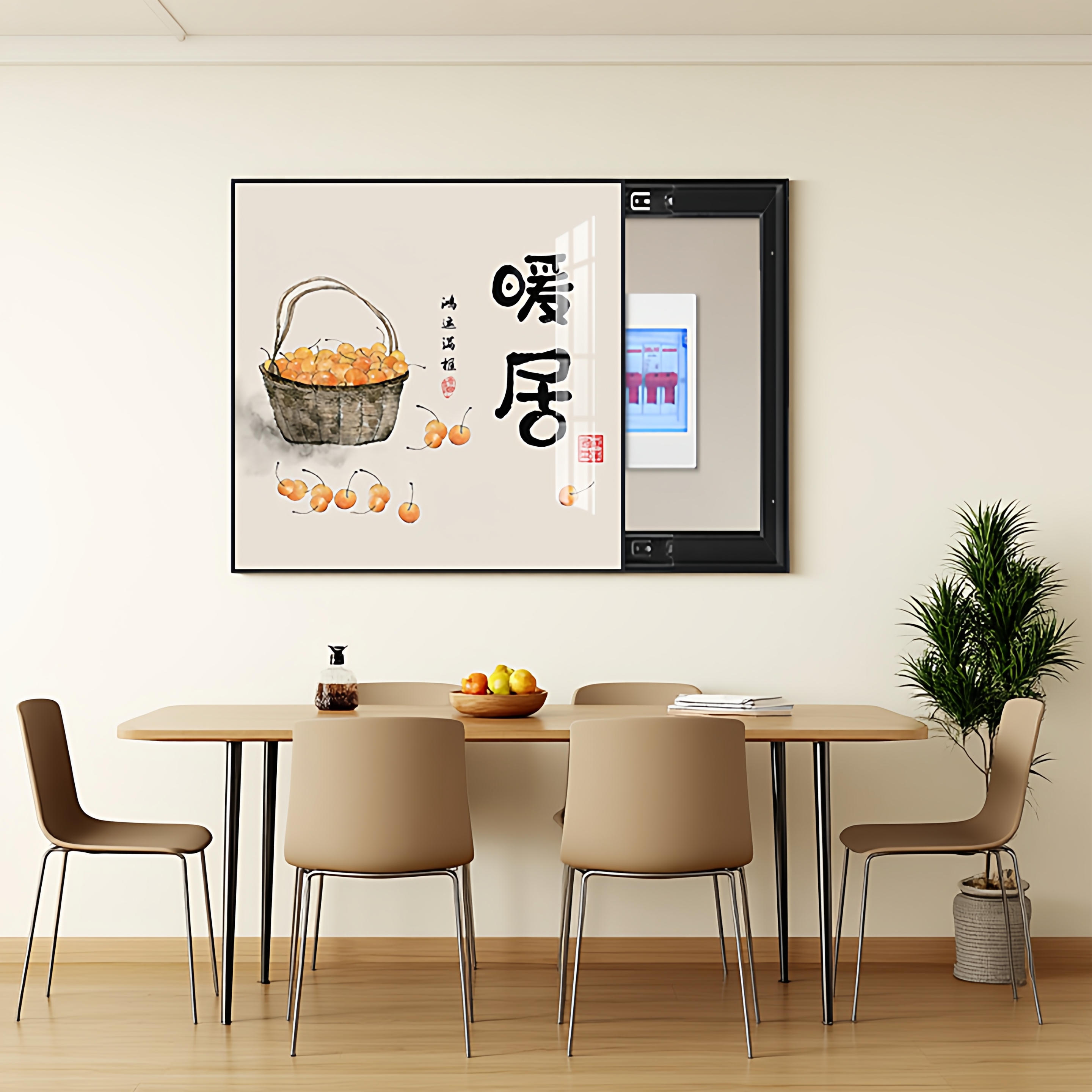 新中式电表箱装饰画正方形免打孔2025新款配电箱强弱电箱暖居挂画图片