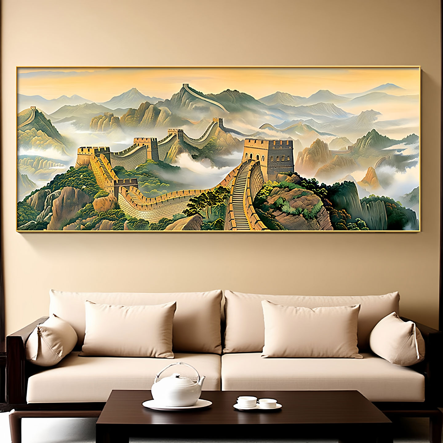 万里长城画靠山图客厅装饰画山水高档大气办公室沙发背景墙壁挂画图片