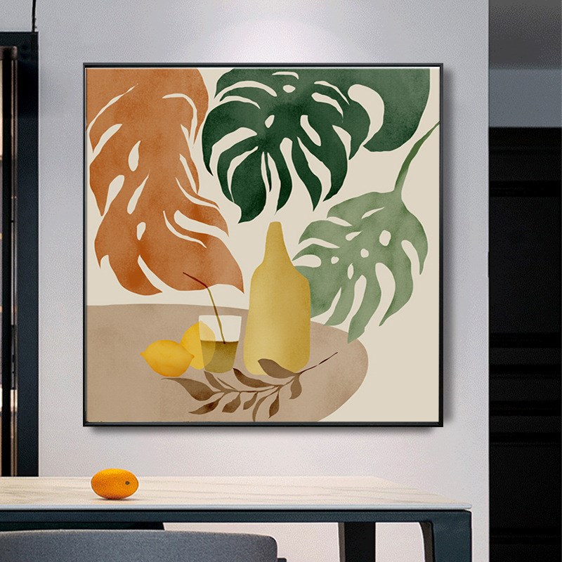 北欧抽象装饰画客厅沙发背景墙植物花卉壁画入户玄关书房餐厅挂画图片