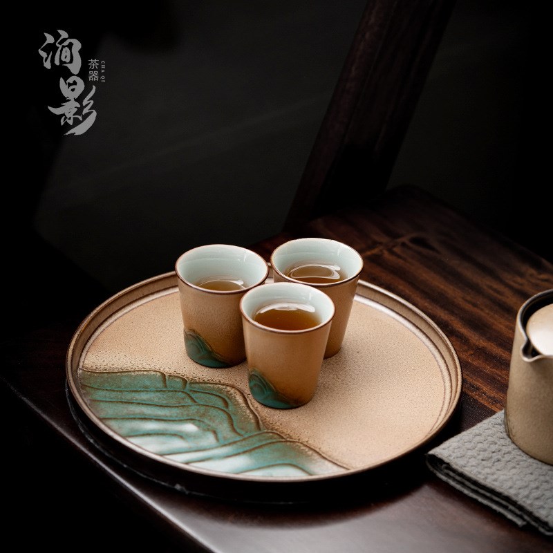 复古茶盘家用功夫茶具干泡茶台中式圆盘茶托盘简易壶承泡茶盘