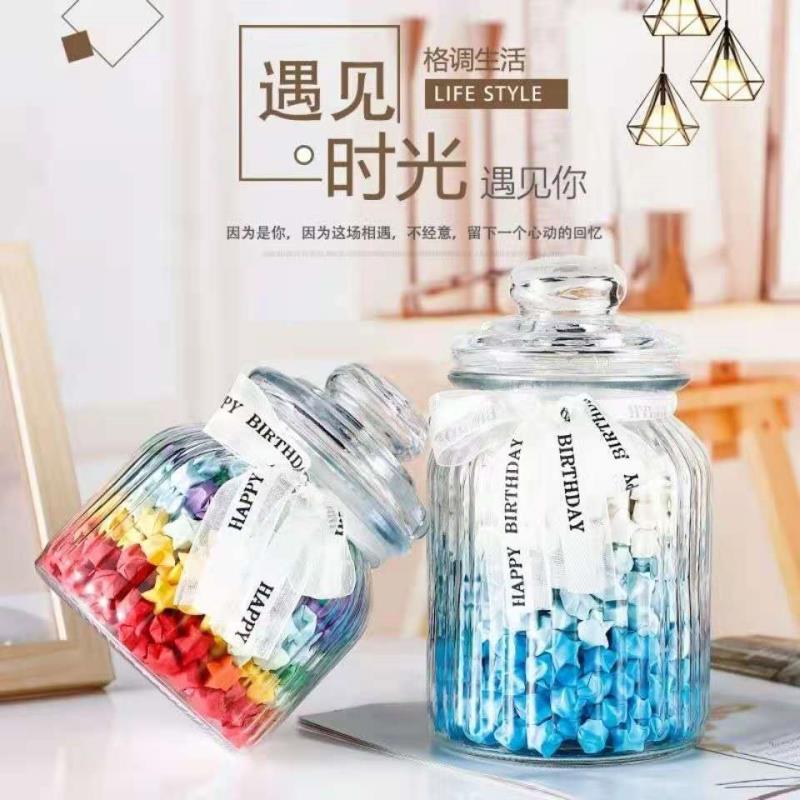 LED灯串许愿夜光星星瓶520幸运星玻璃瓶1314折纸塑料管星空瓶礼物