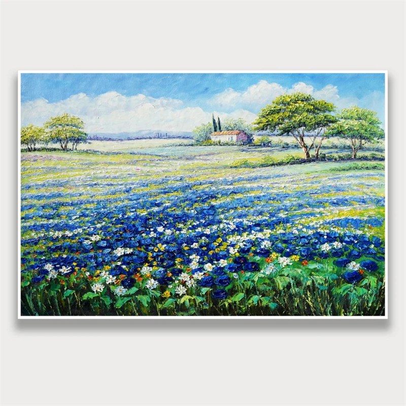 大芬村纯手绘油画抽象卉田园风景客厅装饰画卧室肌理感挂画