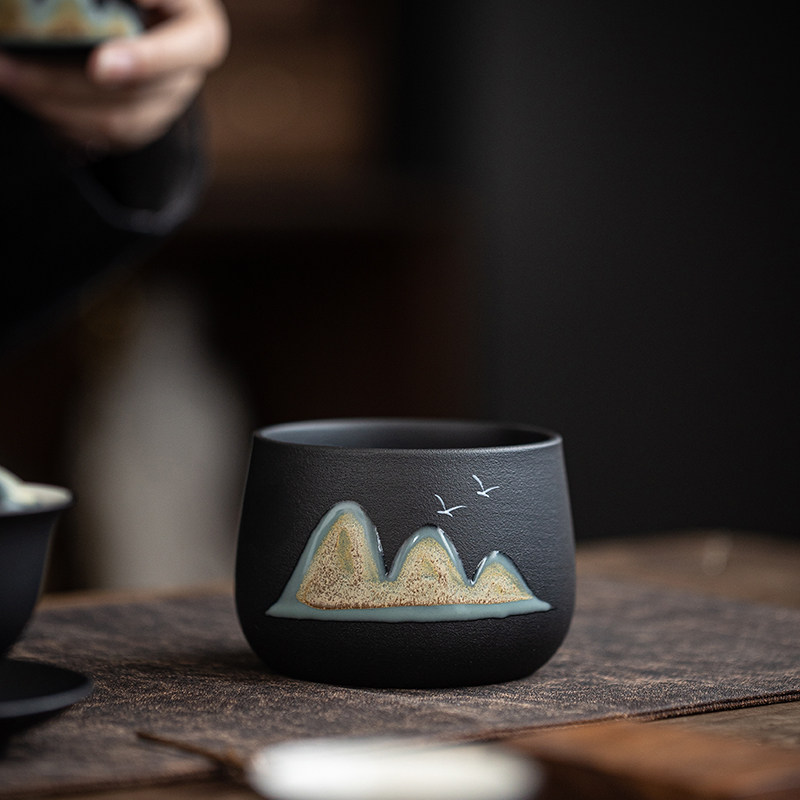 黑陶复古远山茶洗功夫茶具茶桶茶渣缸小号建水废水缸水盂