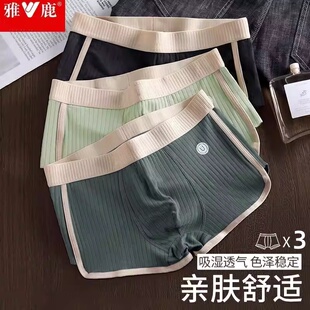 四角裤 雅鹿男士 宽松透气休闲男生中腰运动平角裤 纯棉抗菌大码 内裤