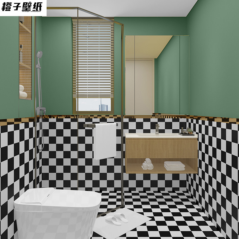 卫生间浴室厕所瓷砖墙面墙纸自粘防水防潮黑白菱形格子专用壁纸贴