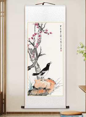 名家鸟图江寒汀国画中式卷轴挂画百鸟百卉图书房茶室壁画玄关画