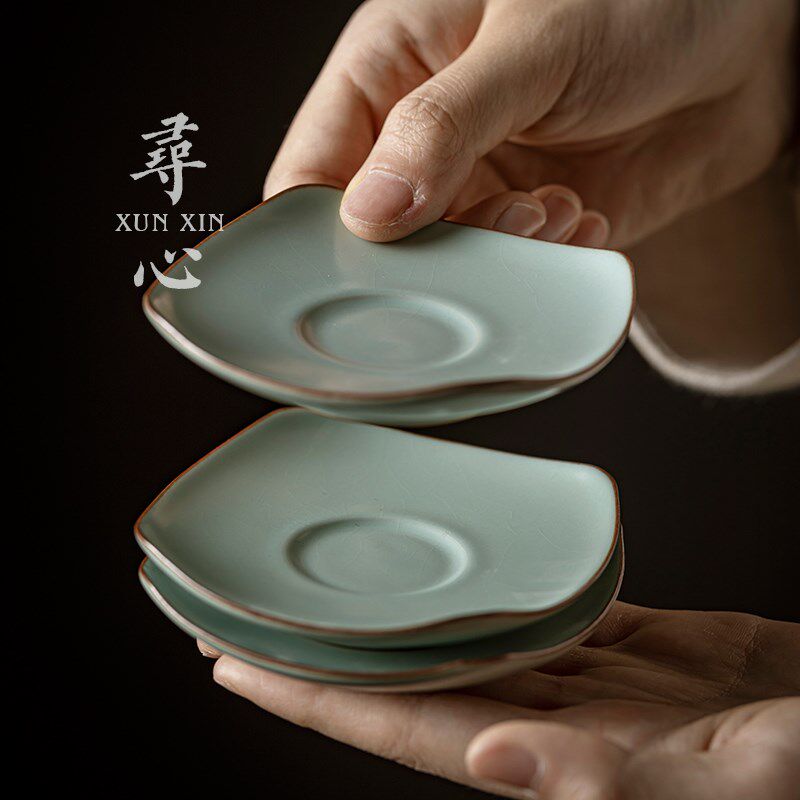 天青汝窑杯垫茶隔热垫复古功夫茶具瓣莲盘