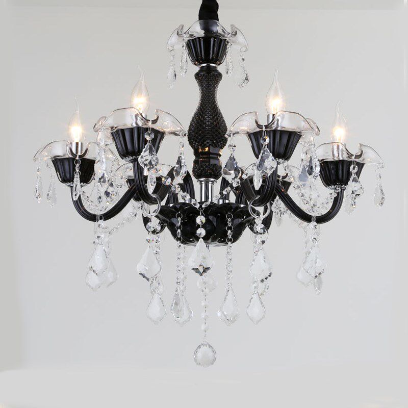 欧式客厅水晶吊灯黑色复古灯创意网咖漫咖啡厅酒吧led蜡烛灯